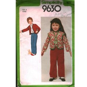 Vintage Simplicity 9630 Child Sewing Pattern Size 5 Pants Shirt Jacket Vest 1980